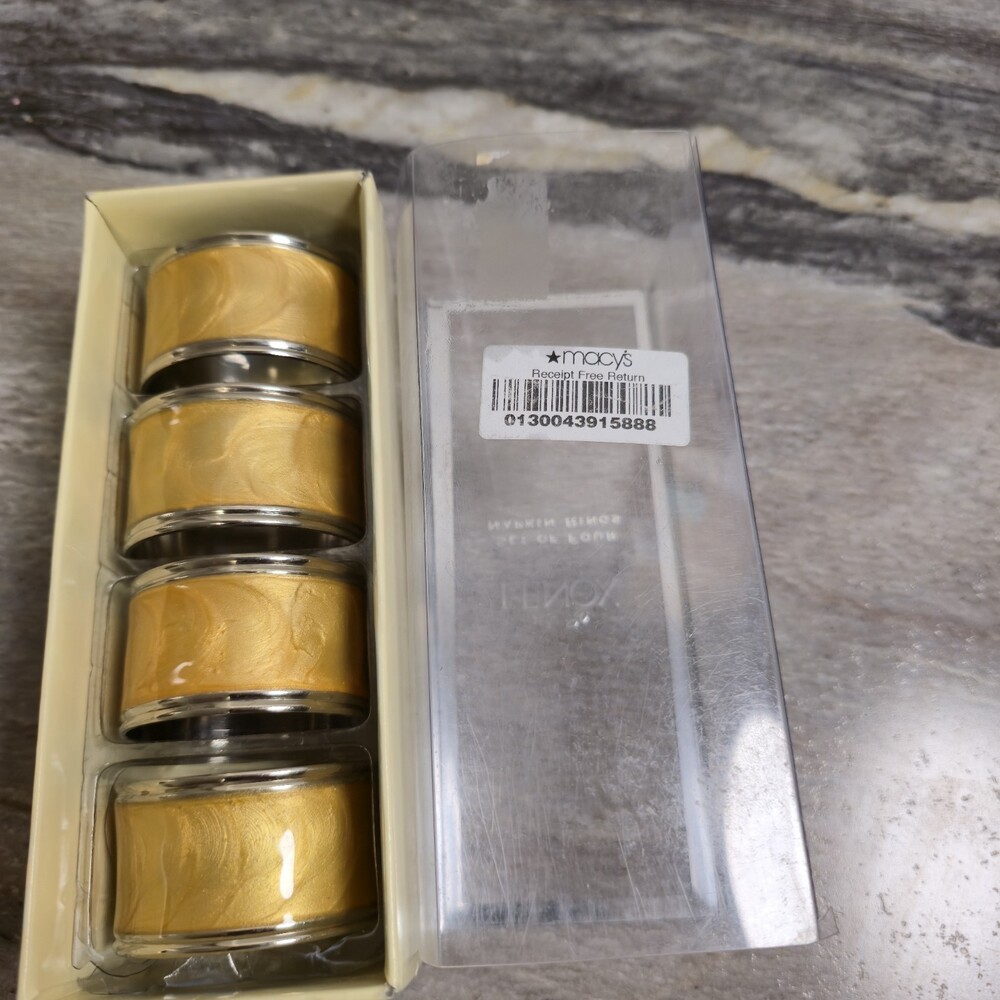 Lenox Gold Enamel Napkin Rings Set of 4 Silver Tone Trim NIB Table Decor - Picture 5 of 6